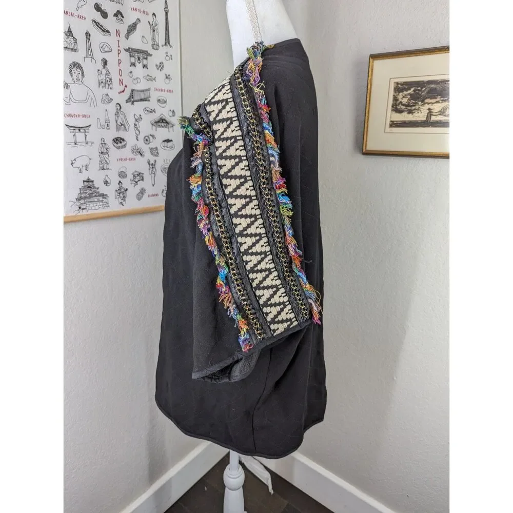 Judith March Embroidered Black Colorful Art to Wear Dolman Slv Cardigan Sz Small - Picture 3 of 10